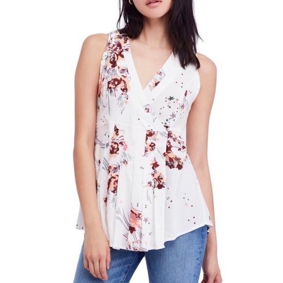 Free People Back to the Basics Floral Sleeveless Tunic Blouse Womens Size Large - Picture 1 of 9